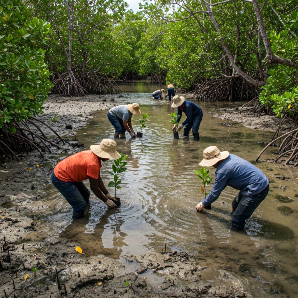 Planting trees in the mangroves of Madagascar